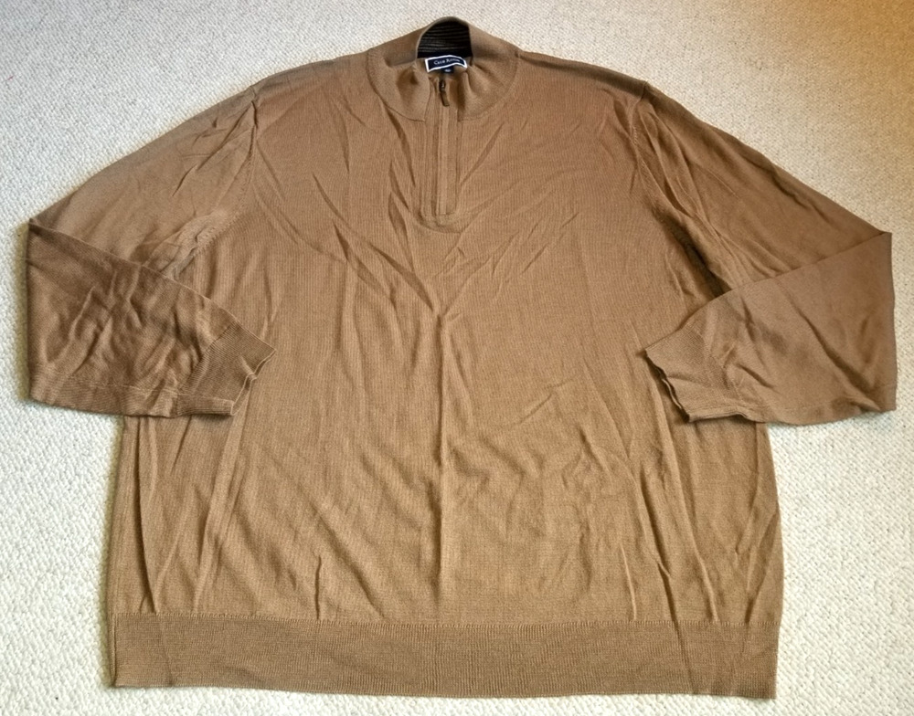 Mens Sweater-CLUB ROOM-brown merino wool 1/4 zip pullover Classic Preppy-3XL